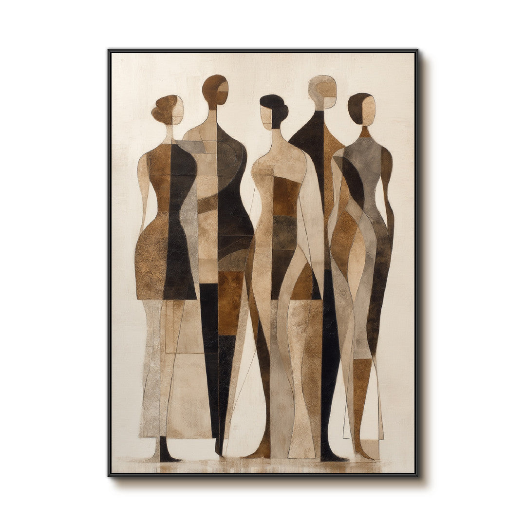 Walking Silhouettes group figure artwork with geometric forms