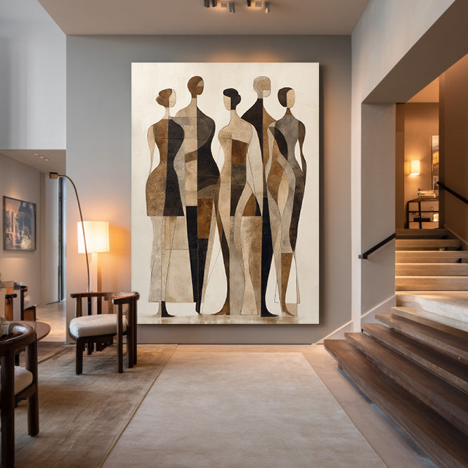 Walking Silhouettes large abstract group wall art for contemporary decor