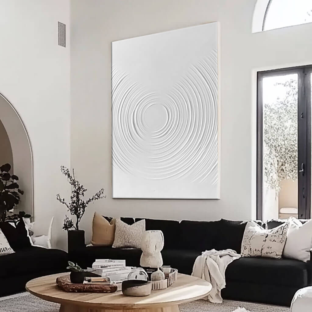 Modern White Ripple Artwork - Elegant Abstract Design - Water Ripples - Hues Art Lab