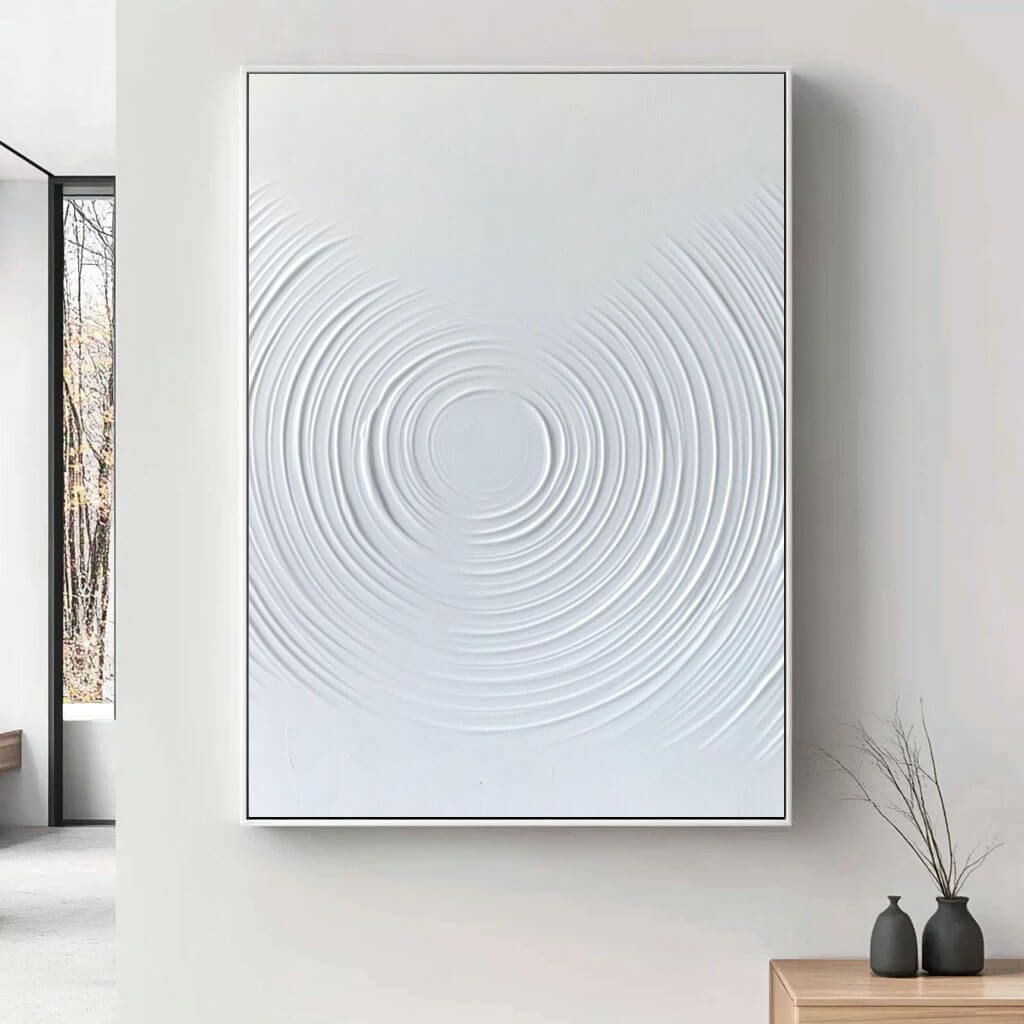 Modern White Ripple Artwork - Elegant Abstract Design - Water Ripples - Hues Art Lab