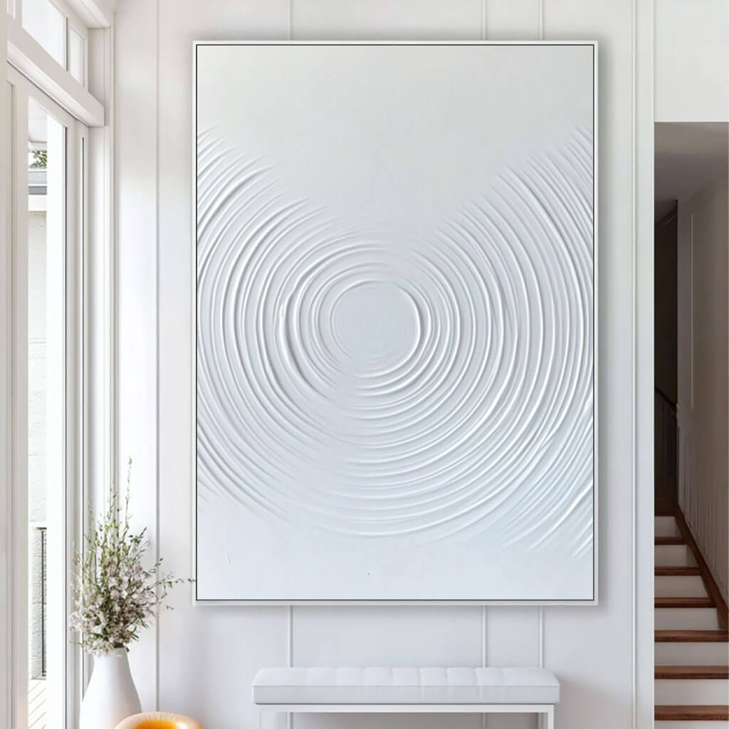 Modern White Ripple Artwork - Elegant Abstract Design - Water Ripples - Hues Art Lab