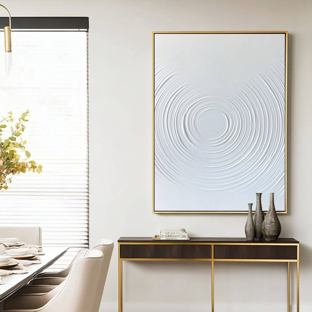 Modern White Ripple Artwork - Elegant Abstract Design - Water Ripples - Hues Art Lab