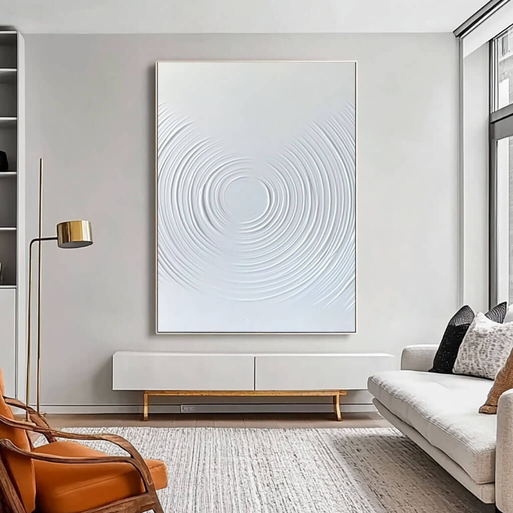 Modern White Ripple Artwork - Elegant Abstract Design - Water Ripples - Hues Art Lab