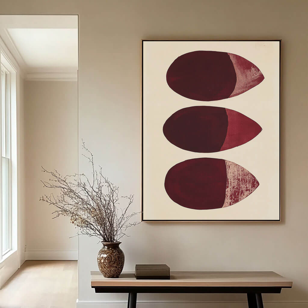 Minimalist Abstract Art | Deep Red Geometric Wall Decor - Waterdrop III - Hues Art Lab