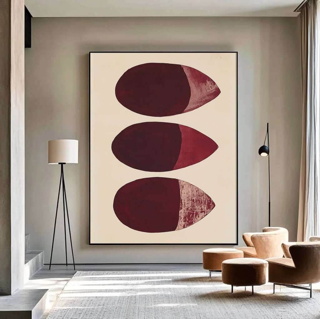 Minimalist Abstract Art | Deep Red Geometric Wall Decor - Waterdrop III - Hues Art Lab