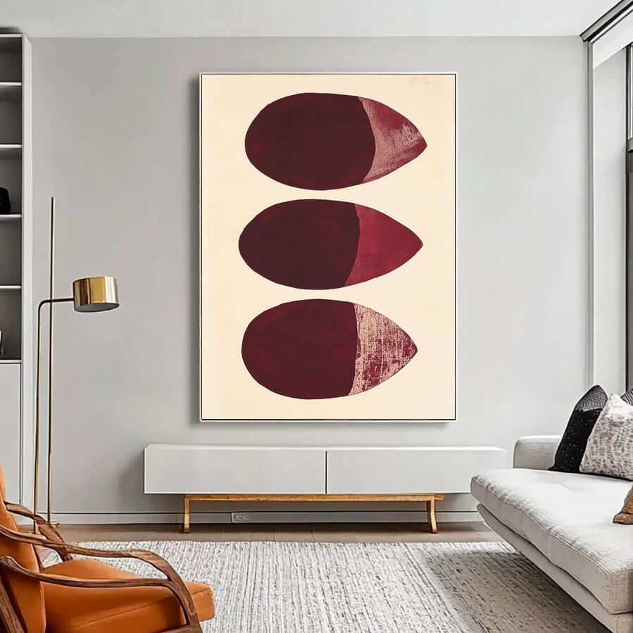 Minimalist Abstract Art | Deep Red Geometric Wall Decor - Waterdrop III - Hues Art Lab