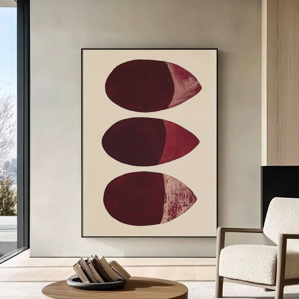 Minimalist Abstract Art | Deep Red Geometric Wall Decor - Waterdrop III - Hues Art Lab