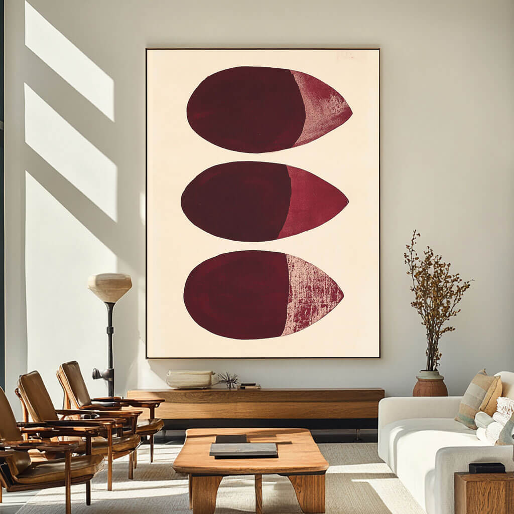 Minimalist Abstract Art | Deep Red Geometric Wall Decor - Waterdrop III - Hues Art Lab