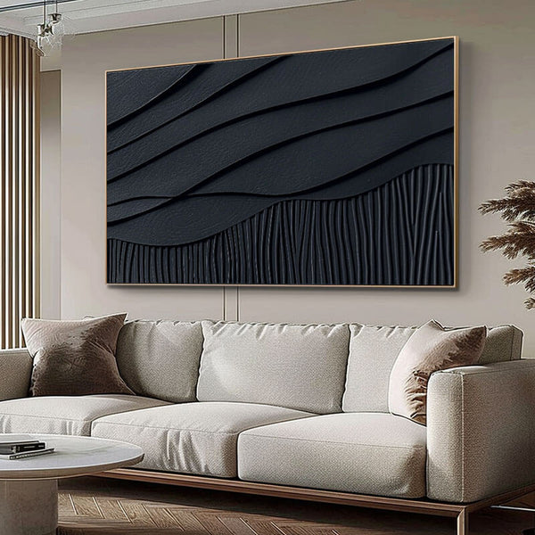 Large Textured Minimalist Wall Art Painting - Wave Lines - Hues Art Lab