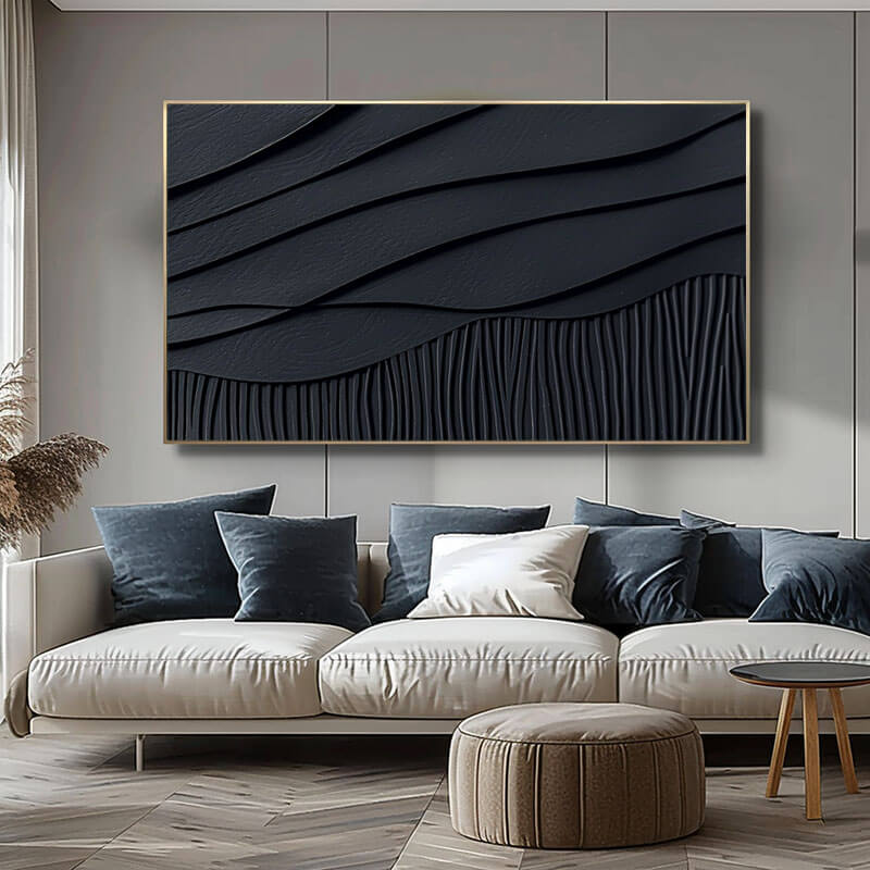 Large Textured Minimalist Wall Art Painting - Wave Lines - Hues Art Lab