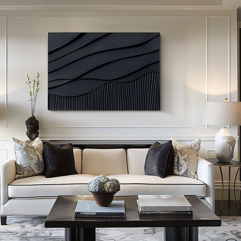 Large Textured Minimalist Wall Art Painting - Wave Lines - Hues Art Lab