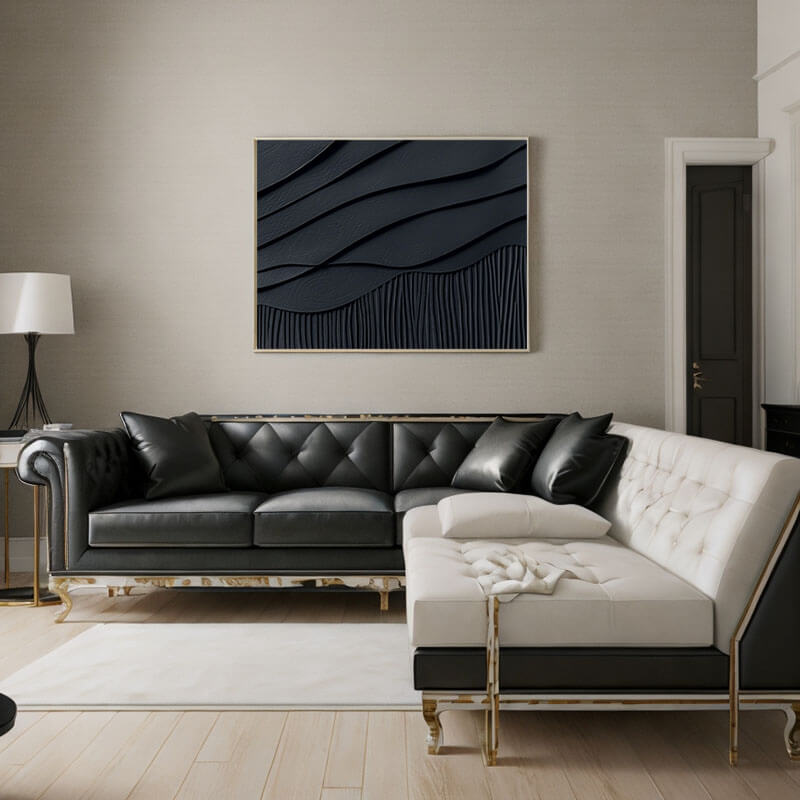 Large Textured Minimalist Wall Art Painting - Wave Lines - Hues Art Lab