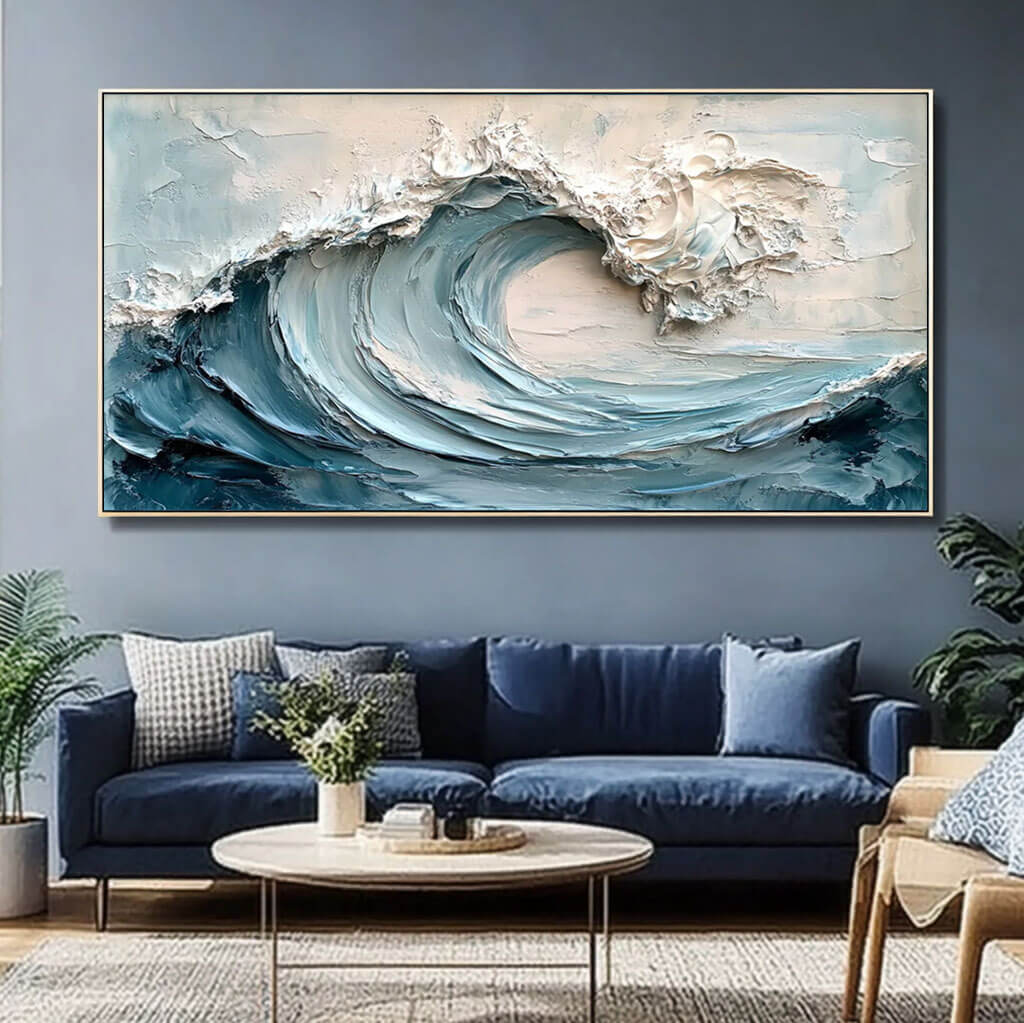 Dynamic Ocean Wave Painting - Textured Abstract Canvas by HuesArtLab - Waves are Coming - Hues Art Lab