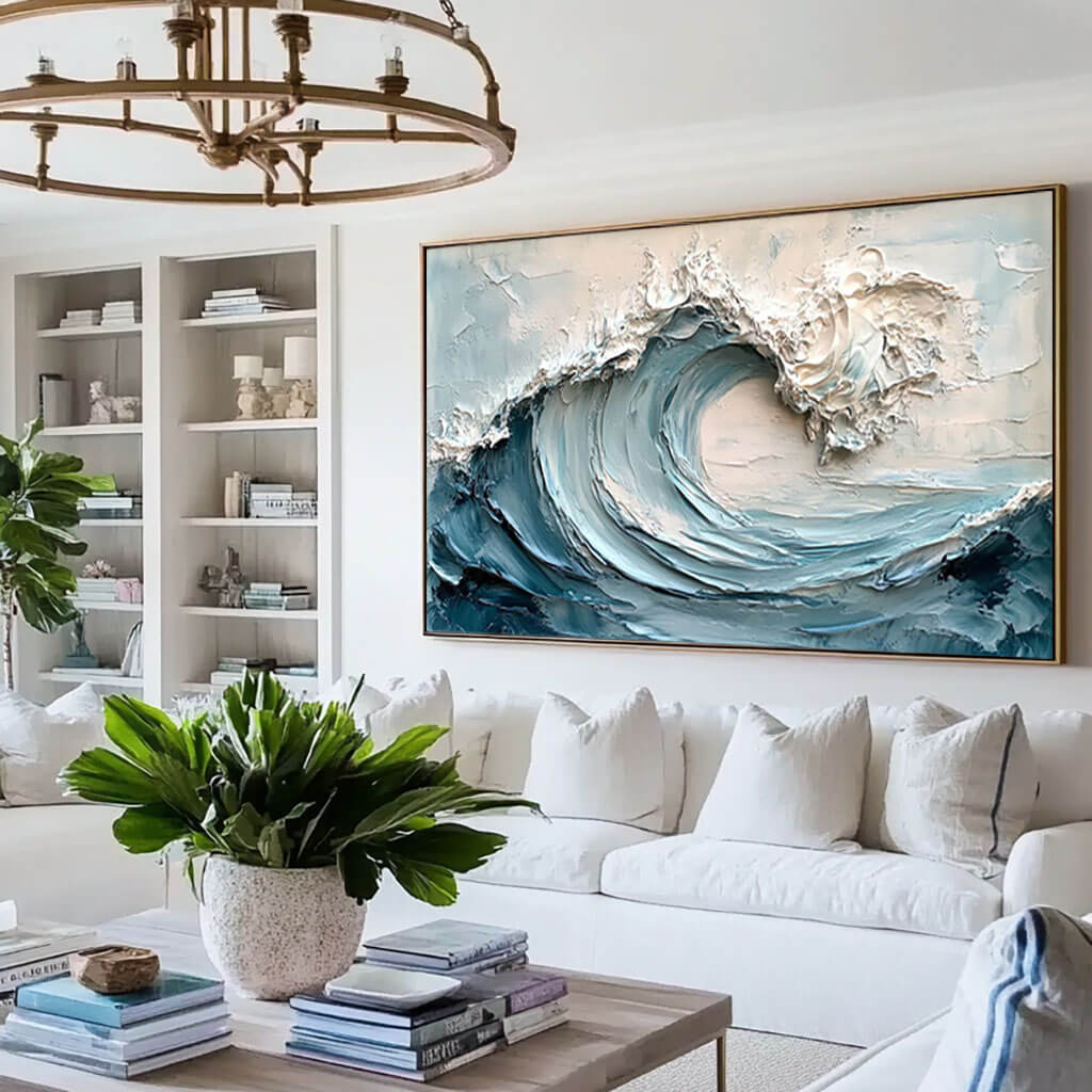 Dynamic Ocean Wave Painting - Textured Abstract Canvas by HuesArtLab - Waves are Coming - Hues Art Lab