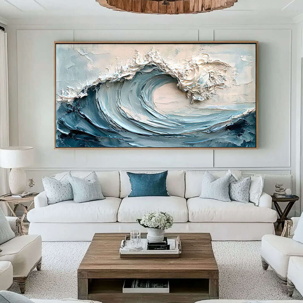 Dynamic Ocean Wave Painting - Textured Abstract Canvas by HuesArtLab - Waves are Coming - Hues Art Lab