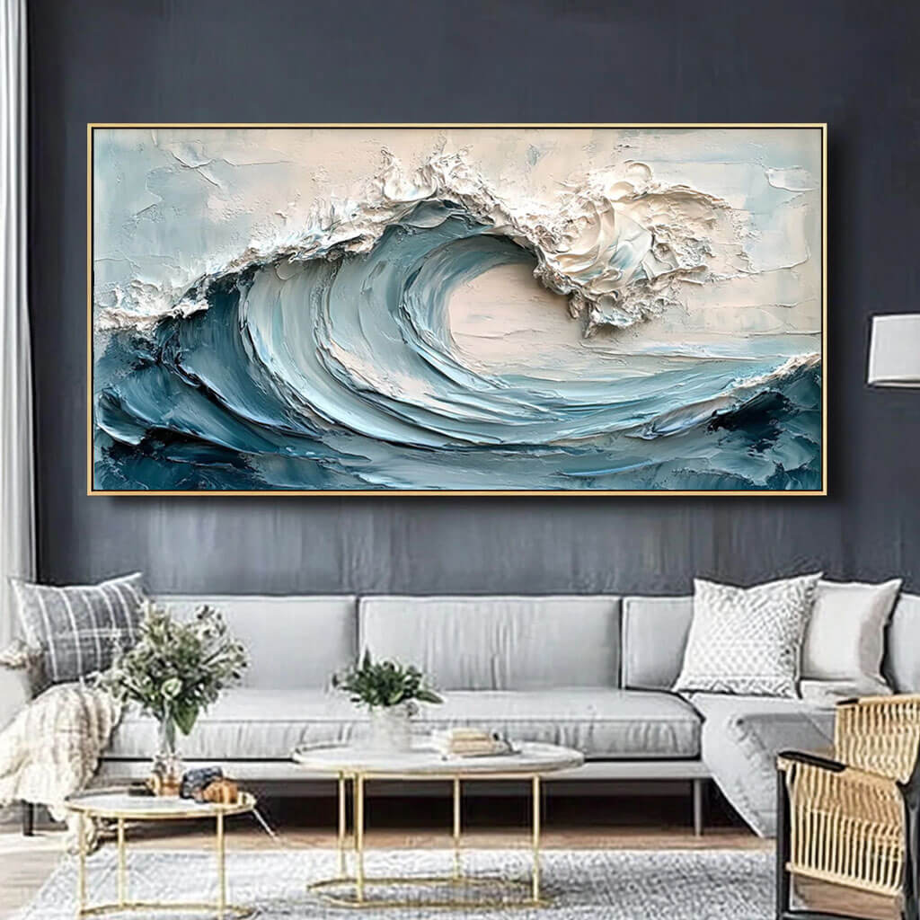 Dynamic Ocean Wave Painting - Textured Abstract Canvas by HuesArtLab - Waves are Coming - Hues Art Lab