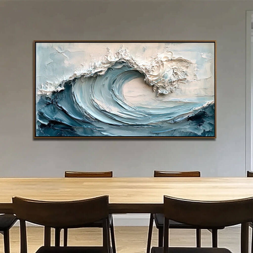 Dynamic Ocean Wave Painting - Textured Abstract Canvas by HuesArtLab - Waves are Coming - Hues Art Lab