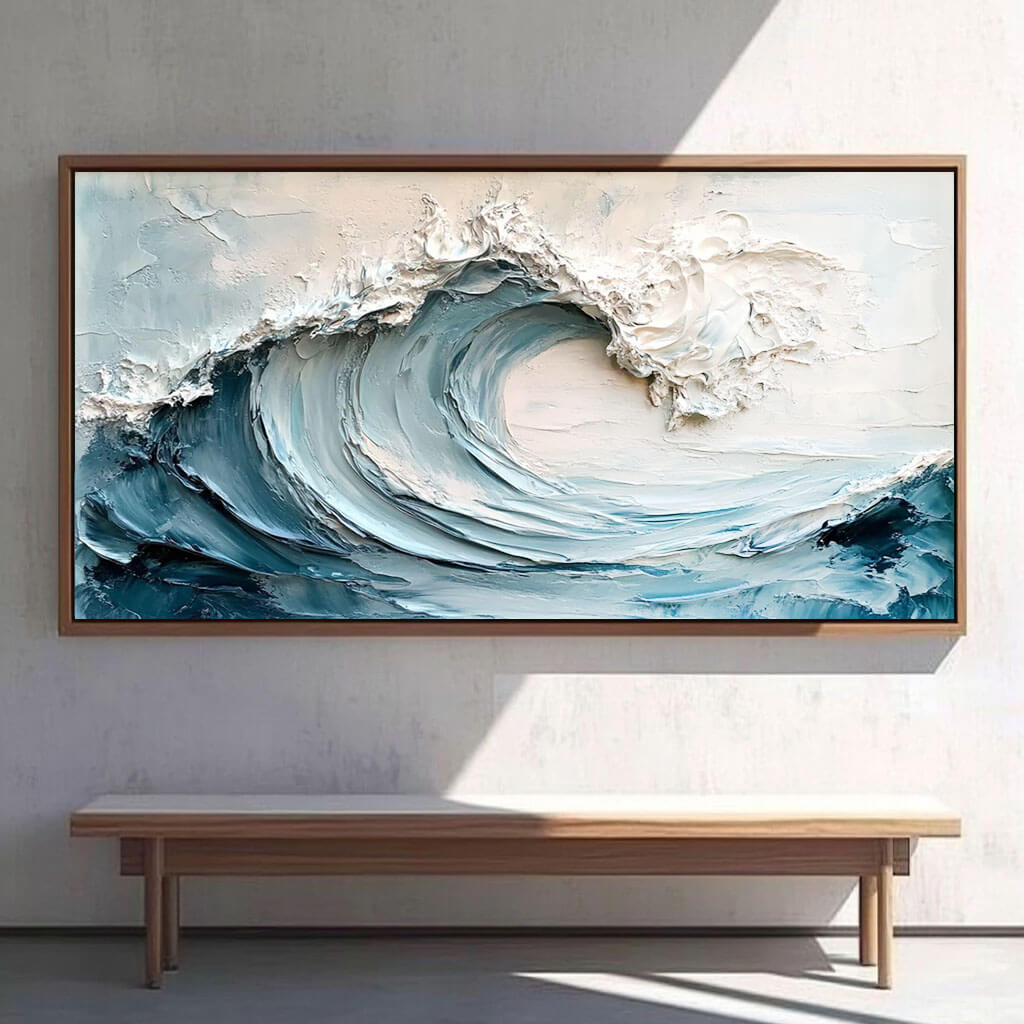 Dynamic Ocean Wave Painting - Textured Abstract Canvas by HuesArtLab - Waves are Coming - Hues Art Lab