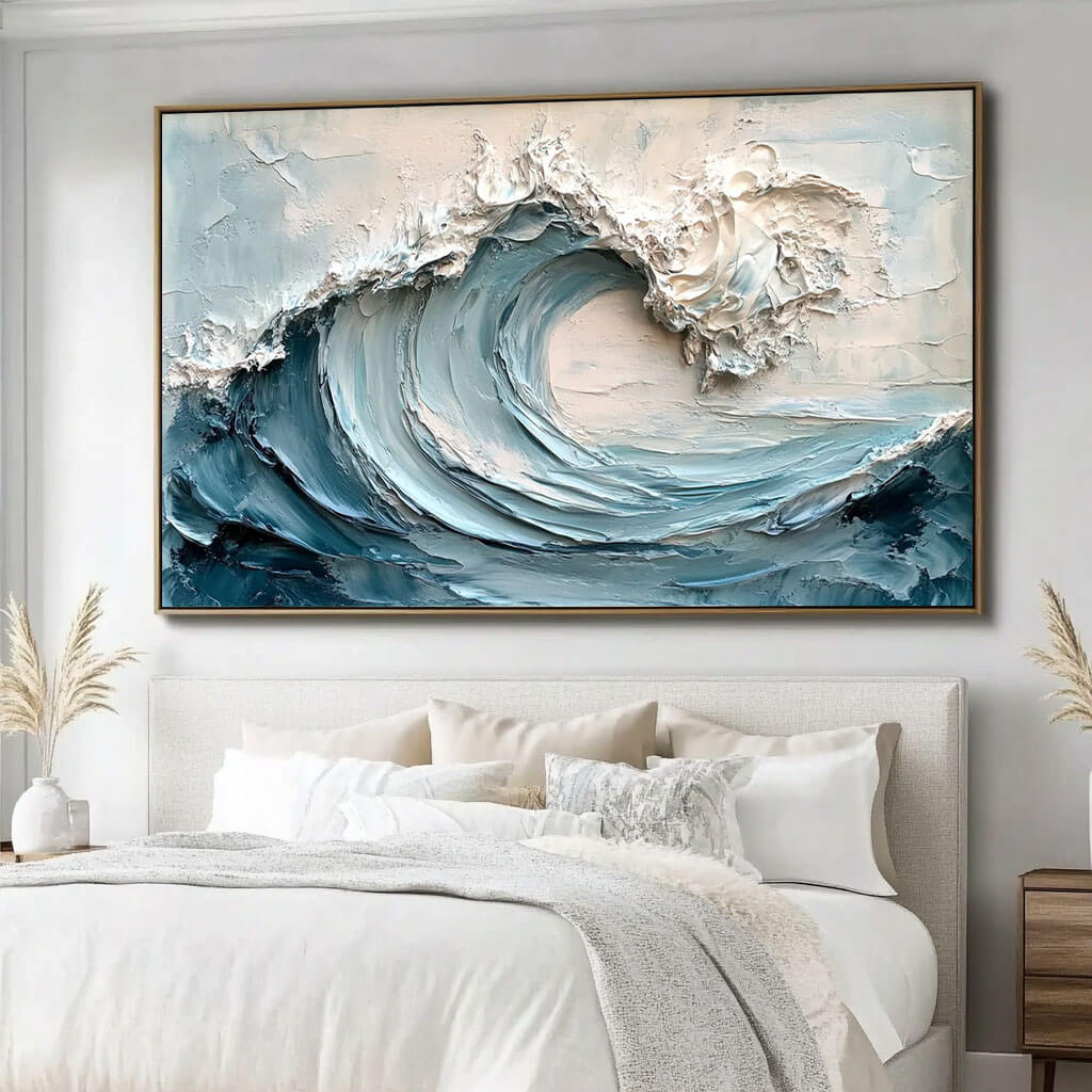 Dynamic Ocean Wave Painting - Textured Abstract Canvas by HuesArtLab - Waves are Coming - Hues Art Lab