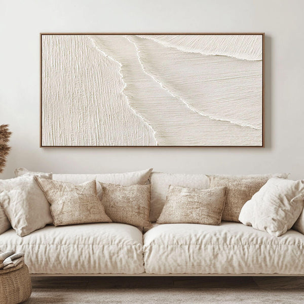 Minimalist White Abstract Canvas with Textured Layers - Modern Wall Art - Waves of Serenity I - Hues Art Lab