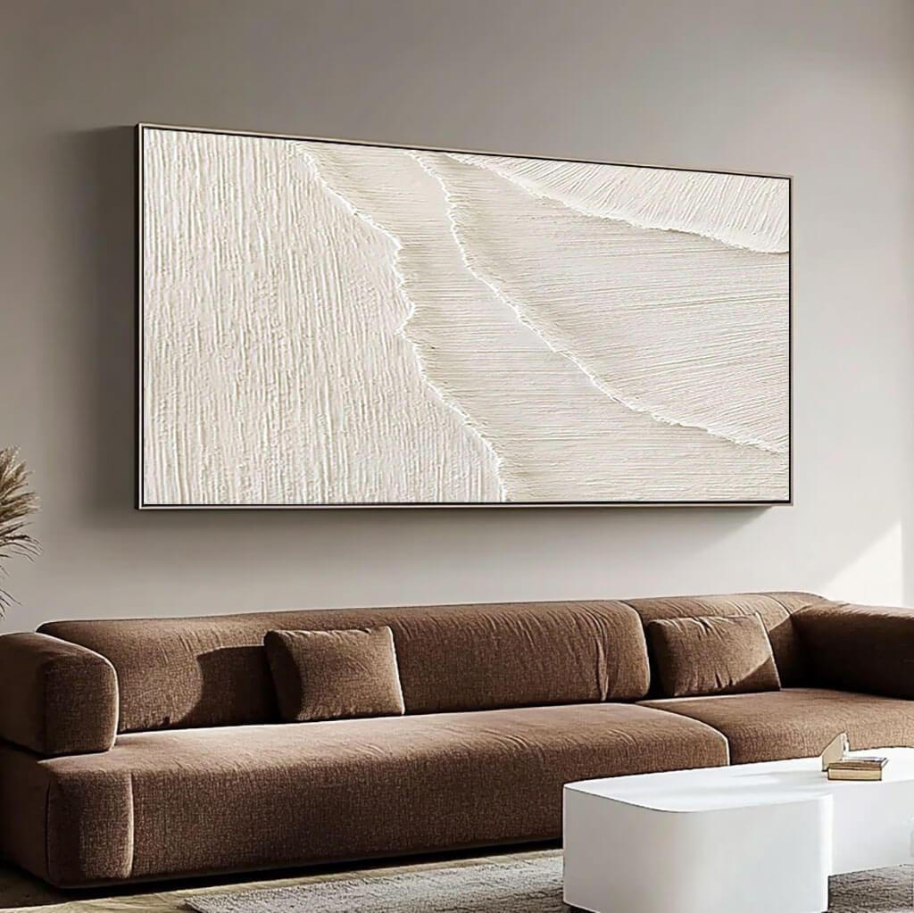 Minimalist White Abstract Canvas with Textured Layers - Modern Wall Art - Waves of Serenity I - Hues Art Lab