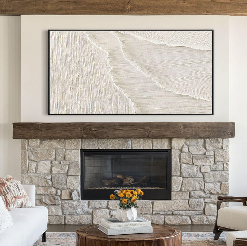 Minimalist White Abstract Canvas with Textured Layers - Modern Wall Art - Waves of Serenity I - Hues Art Lab