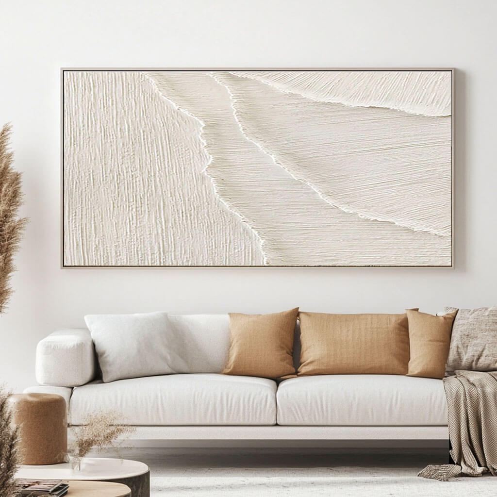 Minimalist White Abstract Canvas with Textured Layers - Modern Wall Art - Waves of Serenity I - Hues Art Lab