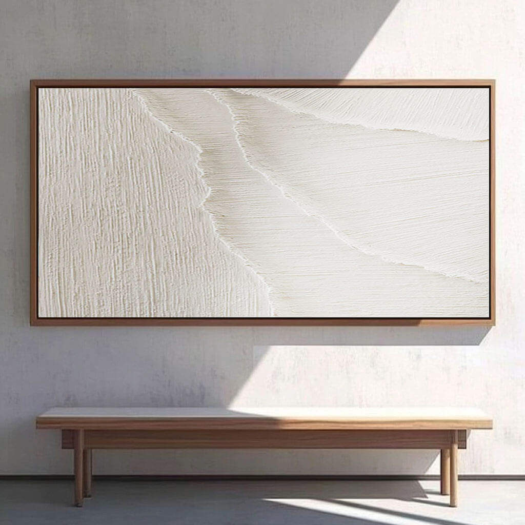 Minimalist White Abstract Canvas with Textured Layers - Modern Wall Art - Waves of Serenity I - Hues Art Lab