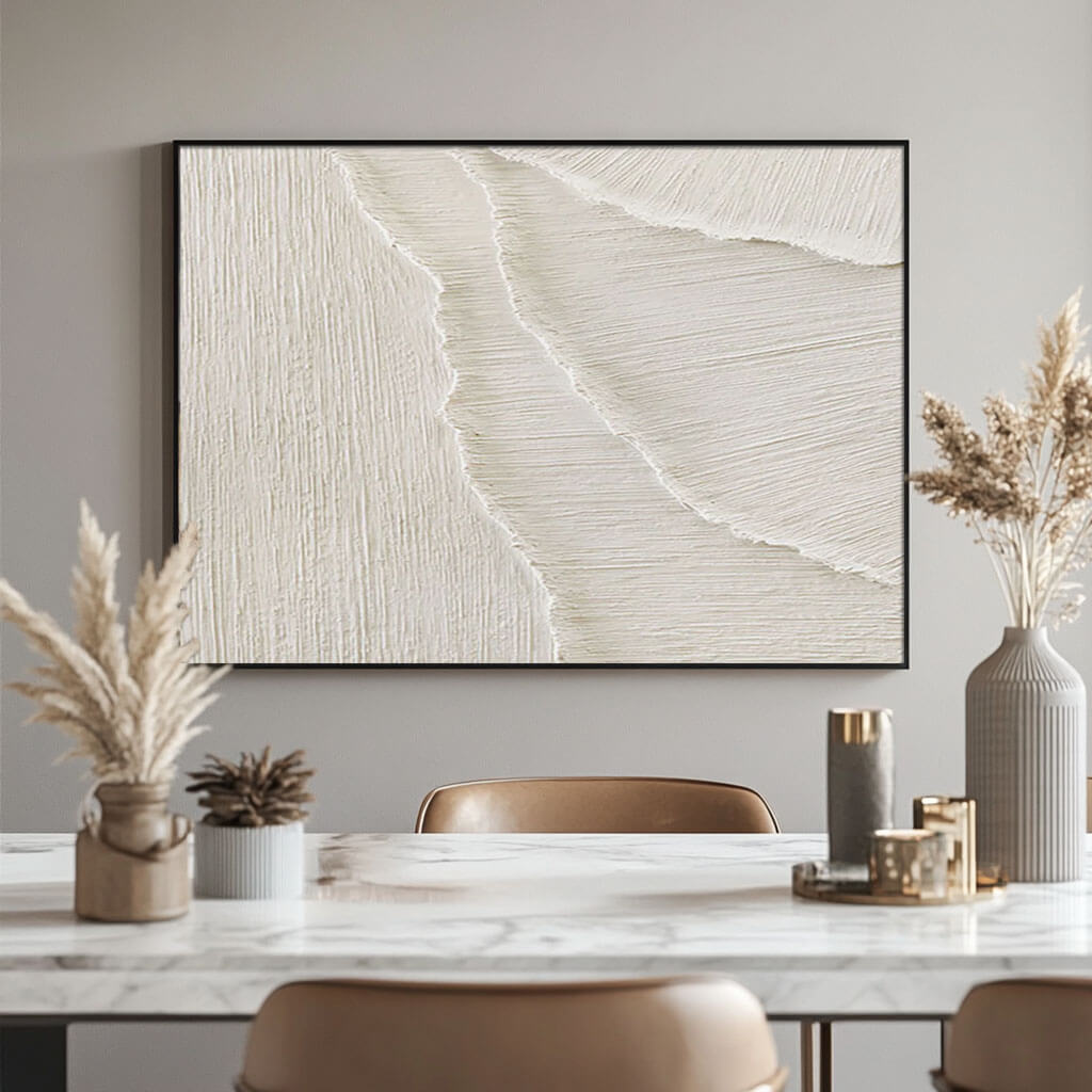 Minimalist Abstract Artwork - White Geometric Texture - Waves of Serenity II - Hues Art Lab