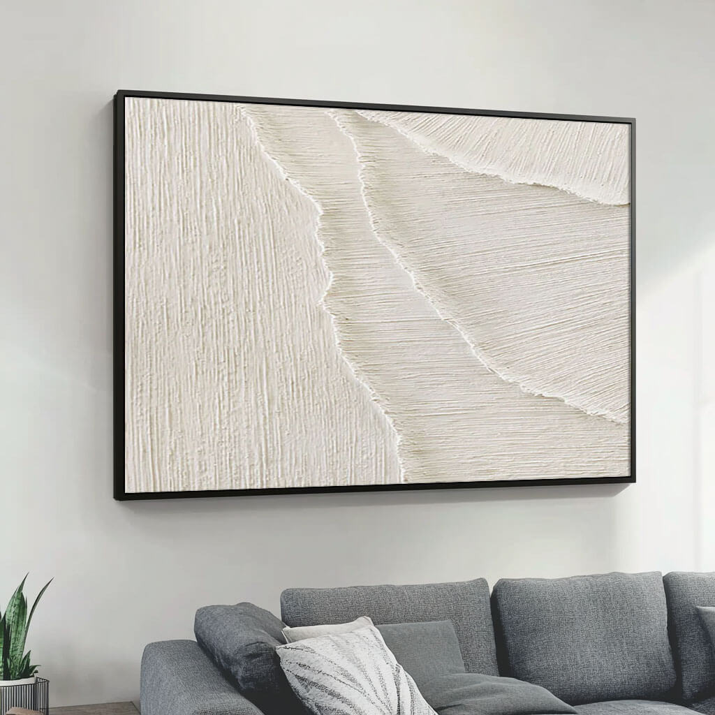 Minimalist Abstract Artwork - White Geometric Texture - Waves of Serenity II - Hues Art Lab