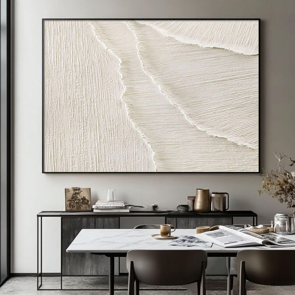 Minimalist Abstract Artwork - White Geometric Texture - Waves of Serenity II - Hues Art Lab