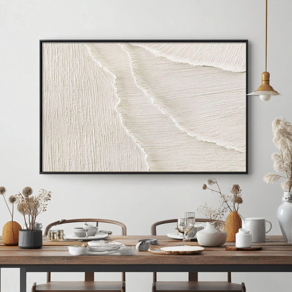 Minimalist Abstract Artwork - White Geometric Texture - Waves of Serenity II - Hues Art Lab