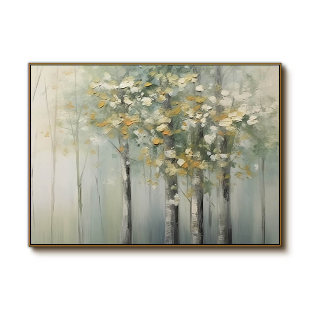 Misty Forest Landscape Art - Serene Nature Wall Decor - Whispering Trees - Hues Art Lab