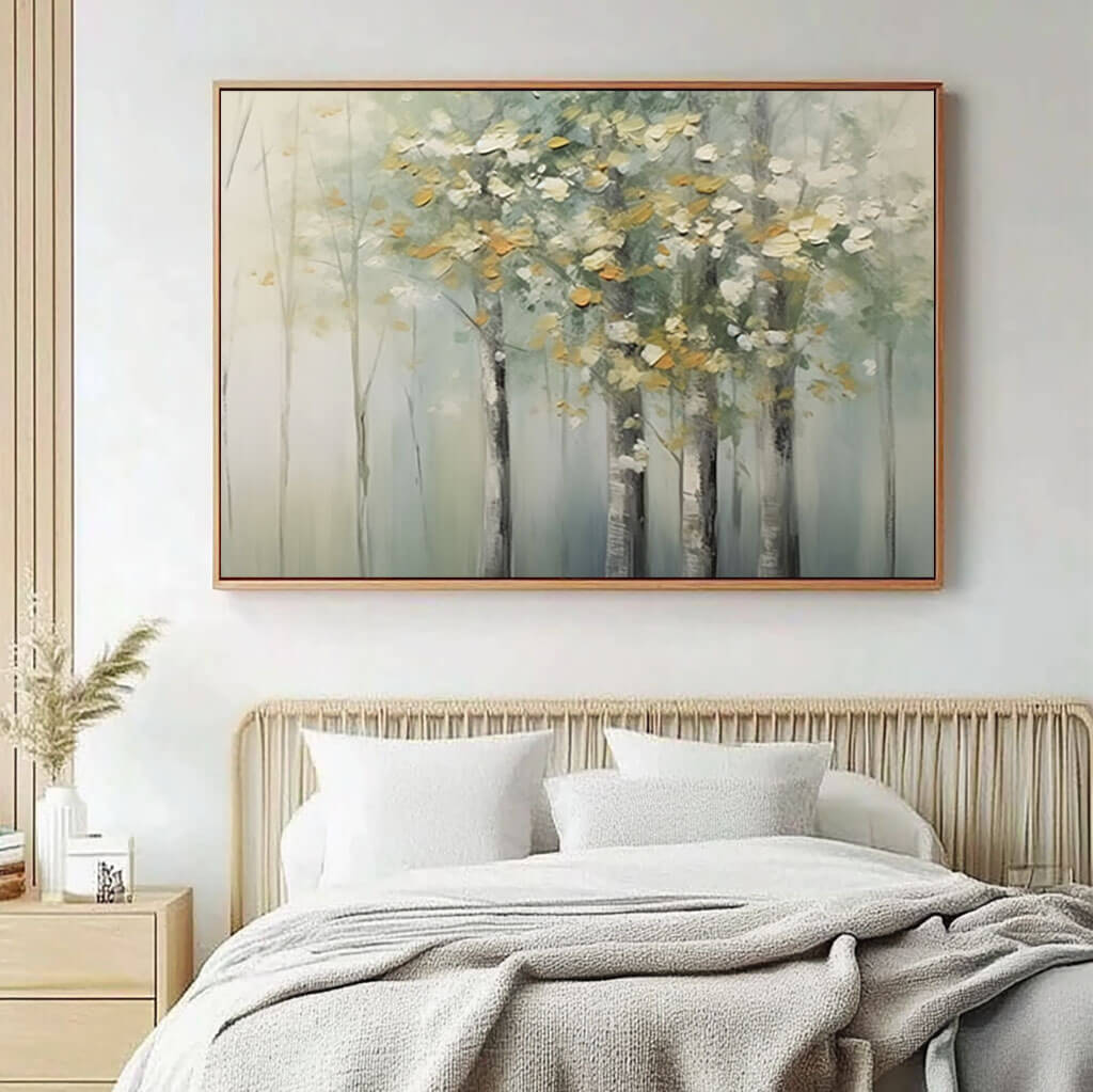 Misty Forest Landscape Art - Serene Nature Wall Decor - Whispering Trees - Hues Art Lab