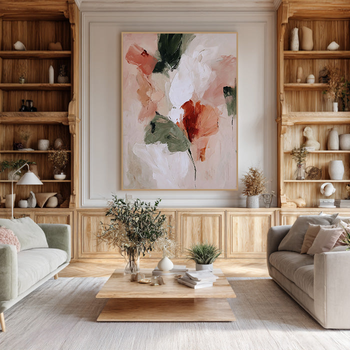 Whispers of Petals modern impasto abstract floral oil painting by Hues Art Lab