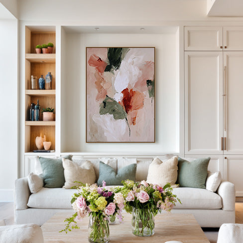 Whispers of Petals modern oil painting with soft layered blooms