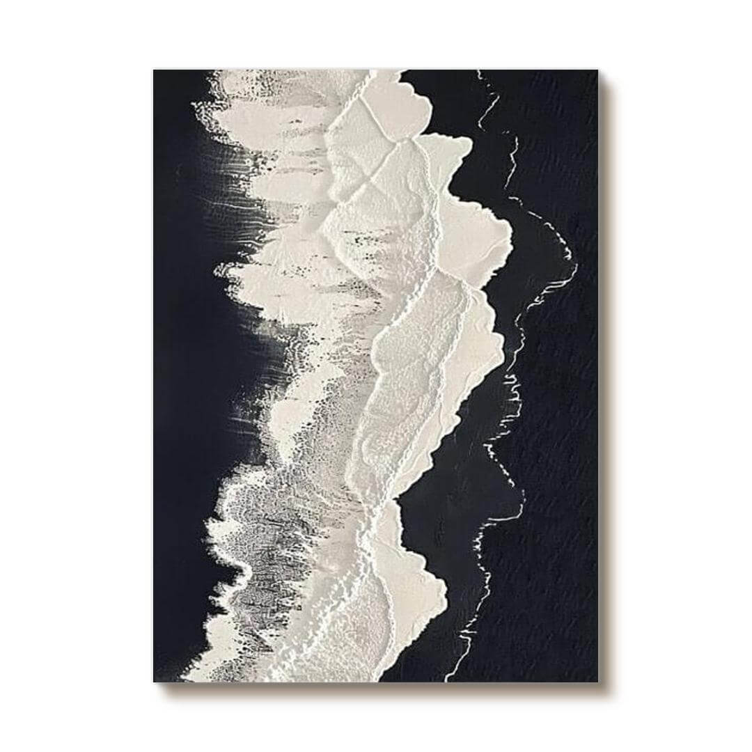 Large Abstract Textured Wall Art - White Foam, Black Sand I - Hues Art Lab