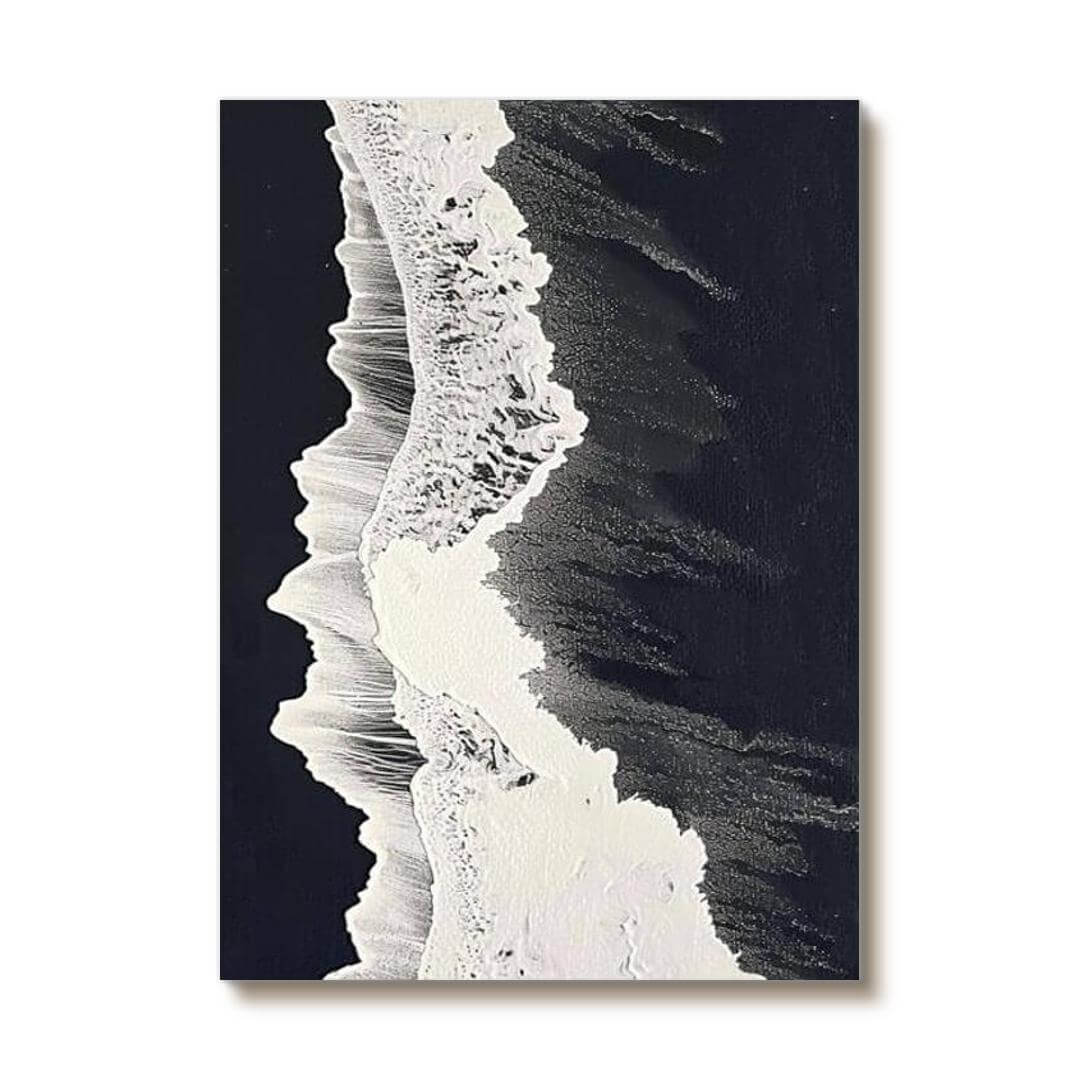 Large Abstract Textured Wall Art - White Foam, Black Sand - Hues Art Lab