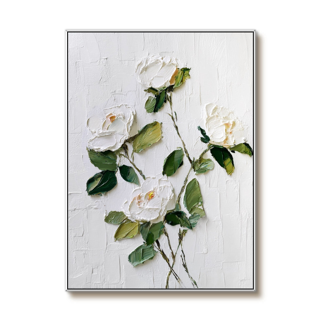 White Gentleness white rose artwork with soft sculpted petals