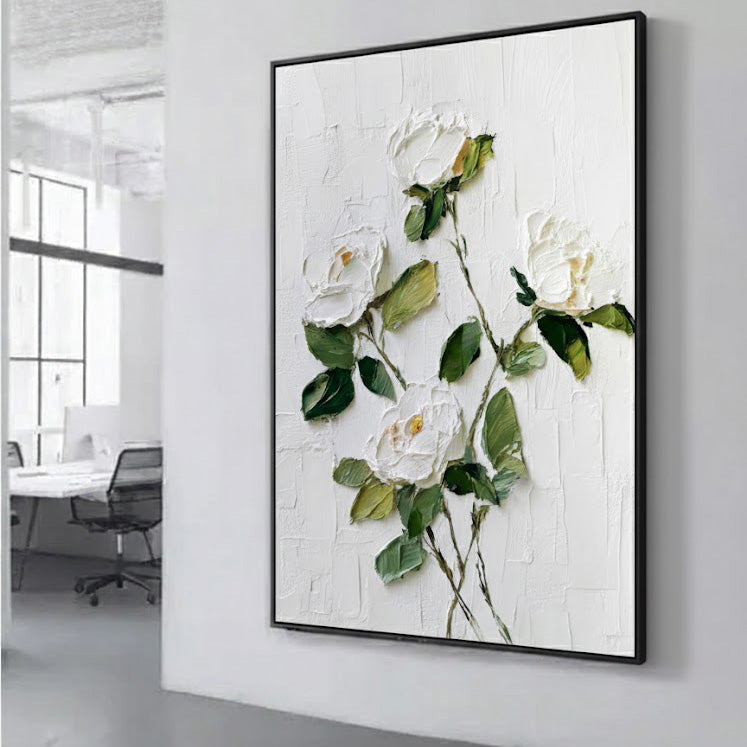 White Gentleness close-up of impasto floral texture and gentle white tones