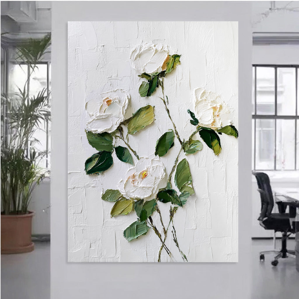 White Gentleness large white rose wall art for elegant decor