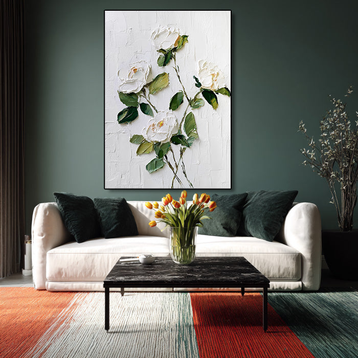 White Gentleness gallery view of white impasto rose canvas art