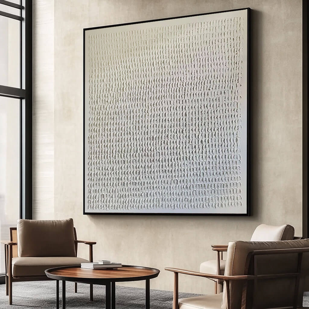 Textured White Canvas | Contemporary Neutral Wabi Sabi Inspired Wall Art - White Noise - Hues Art Lab