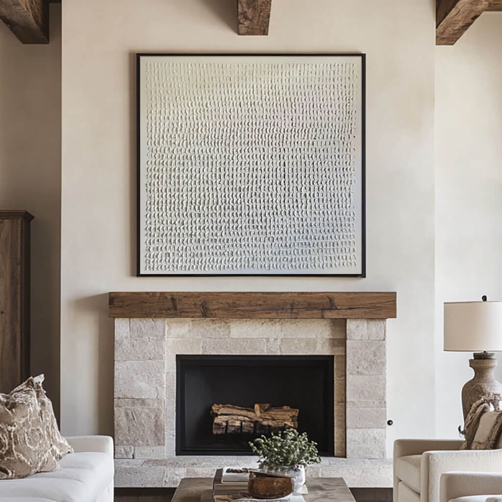 Textured White Canvas | Contemporary Neutral Wabi Sabi Inspired Wall Art - White Noise - Hues Art Lab