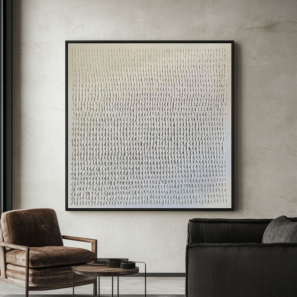 Textured White Canvas | Contemporary Neutral Wabi Sabi Inspired Wall Art - White Noise - Hues Art Lab