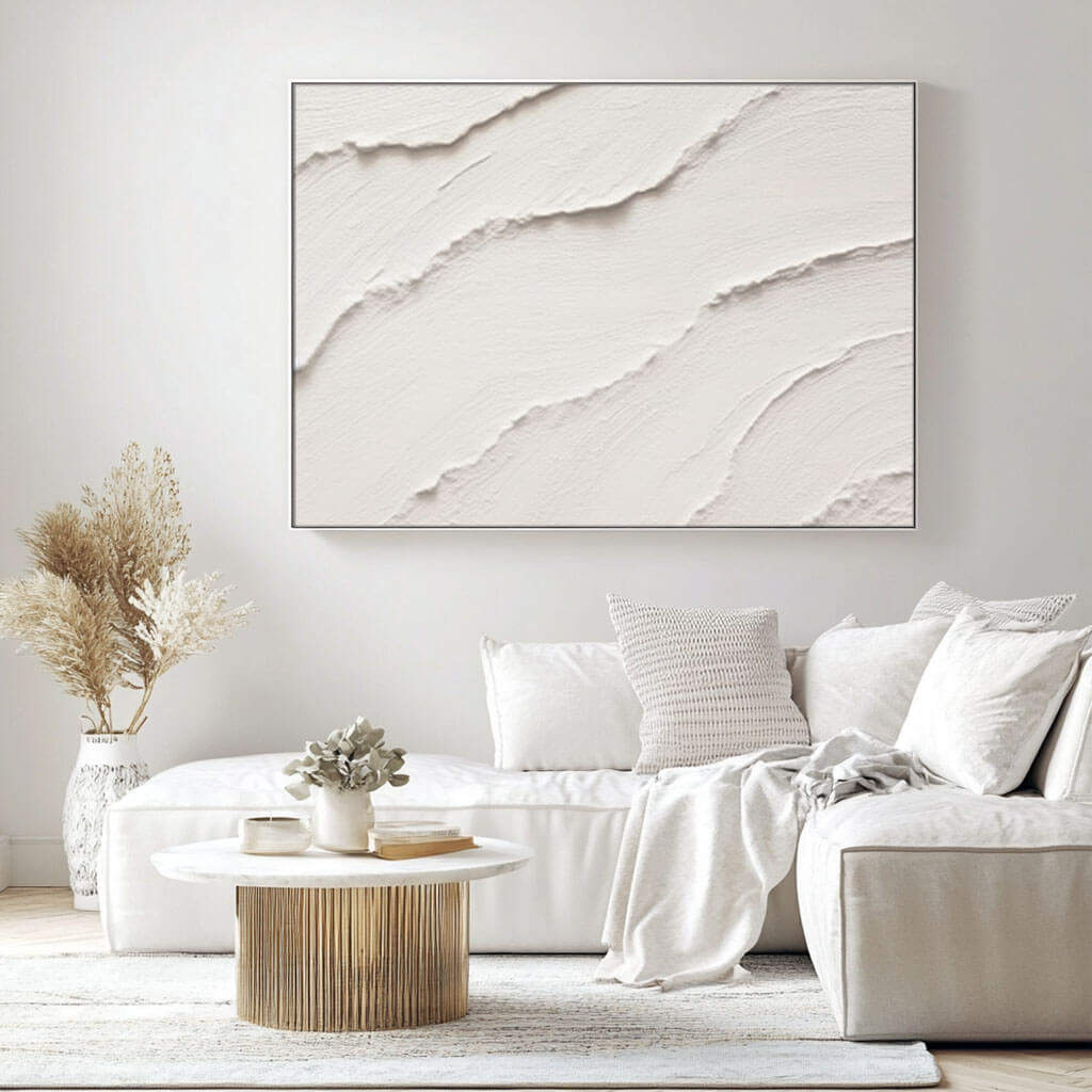 Minimalist Textured Abstract Art - White Ripple I - Hues Art Lab