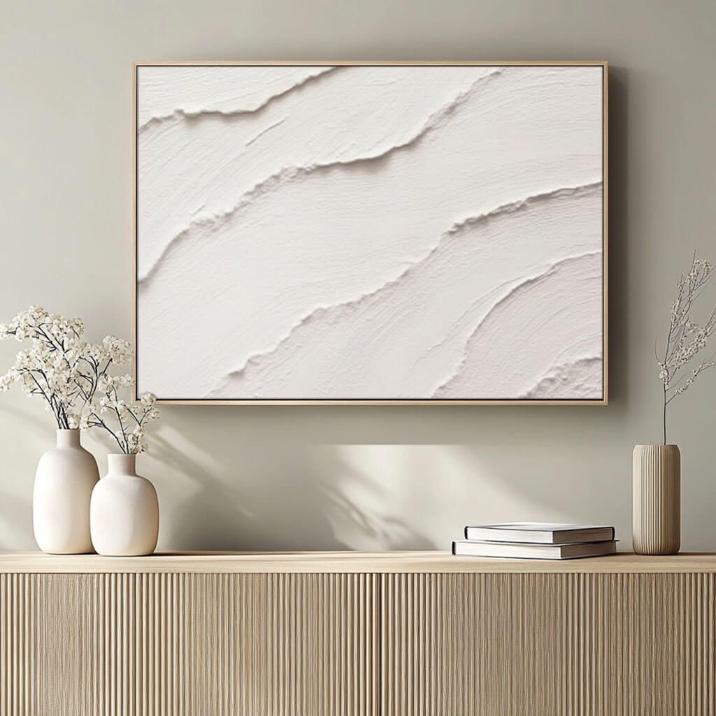 Minimalist Textured Abstract Art - White Ripple I - Hues Art Lab