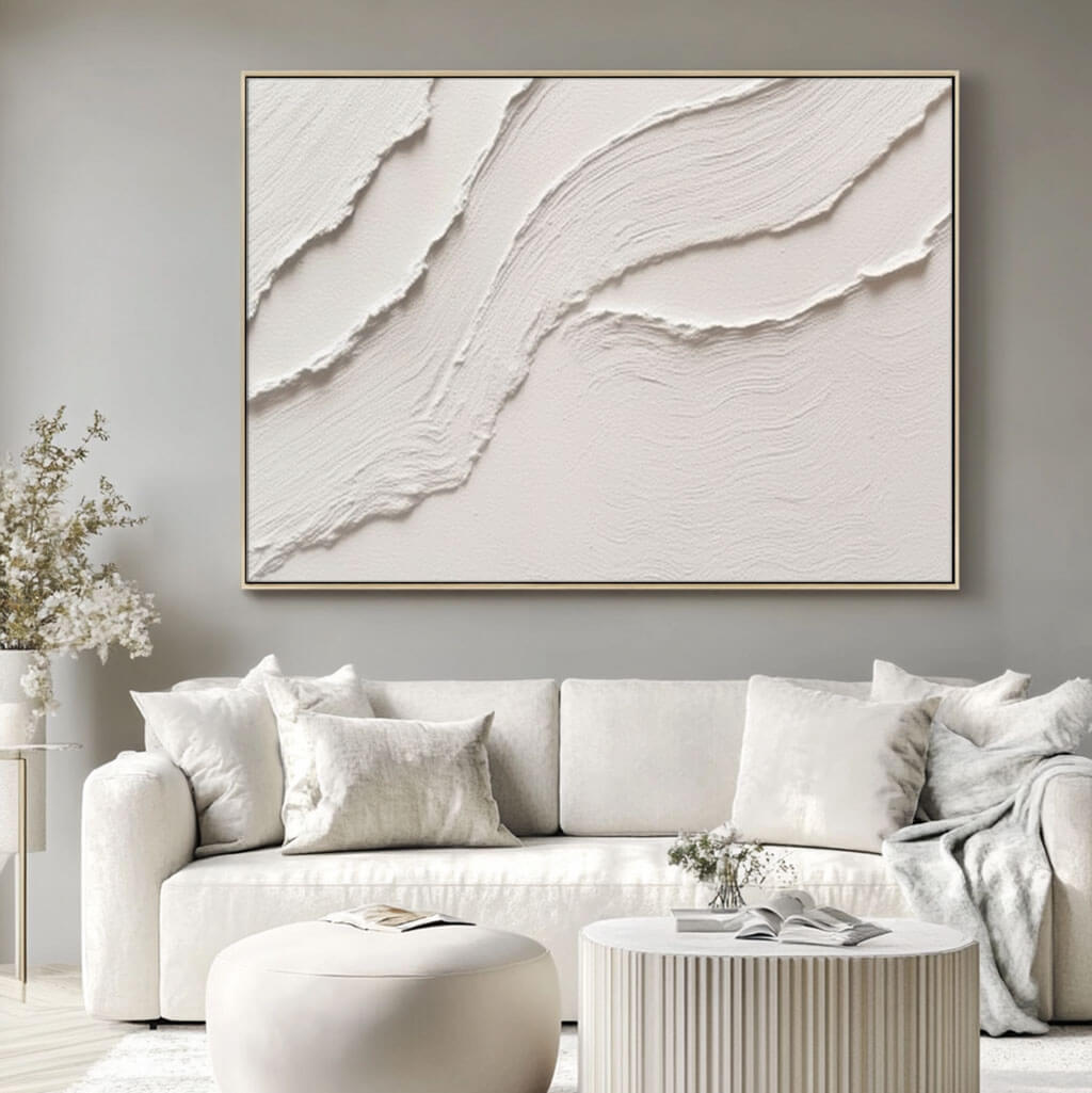 Minimalist Textured Abstract Art - White Ripple II - Hues Art Lab