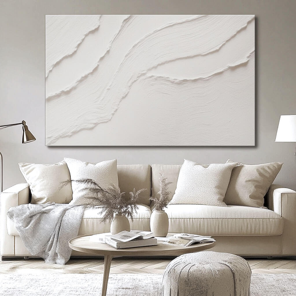 Minimalist Textured Abstract Art - White Ripple II - Hues Art Lab