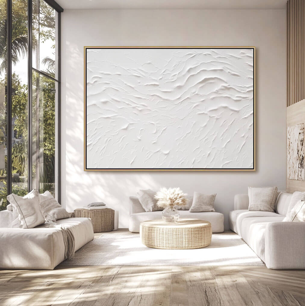 Minimalist Textured Abstract Art - White Ripple - Hues Art Lab